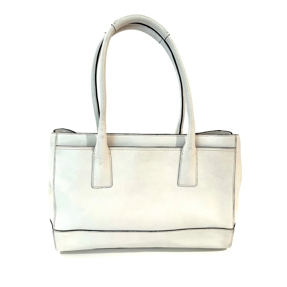 Coach Hamptons Y2K White Leather Purse Turnlock Tote Shoulder Classic Handbag